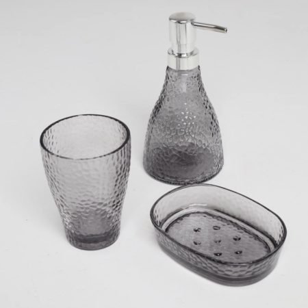 Сірий скляний набір аксесуарів у ванну
