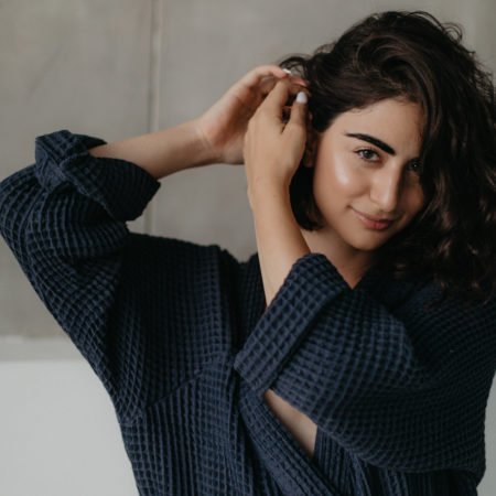 синій вафельний халат купити