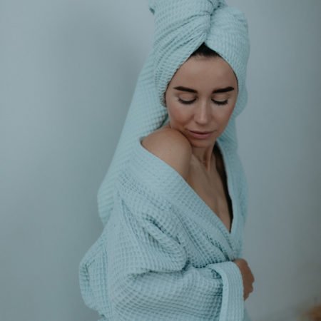 блакитний вафельний халат купити